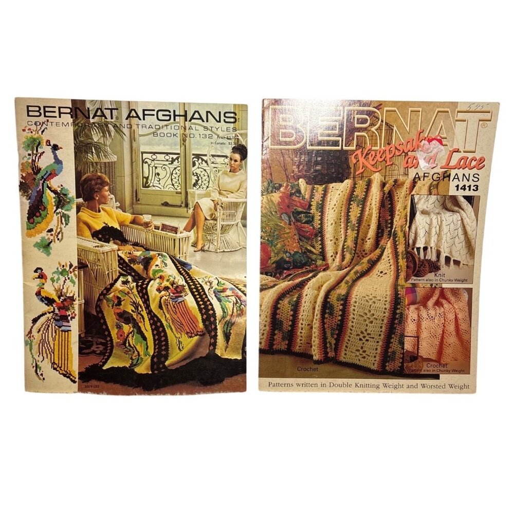 Vtg Bernat Afghan Crochet & Knit Pattern Booklets Contemporary Traditional Lace